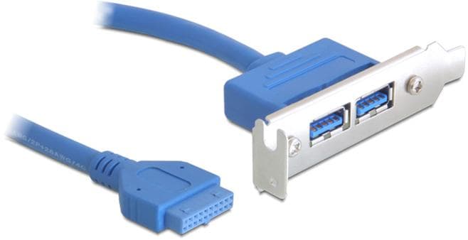 DELOCK - intern kabel för USB 3.0, IDC20 ha - 2xUSB 3.0 A ho, 0,4m, blå