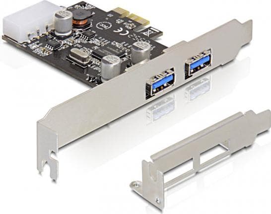 DELOCK - PCIe x1 kort, USB 3.0, 2xTyp A portar(2 ext), molex-ström