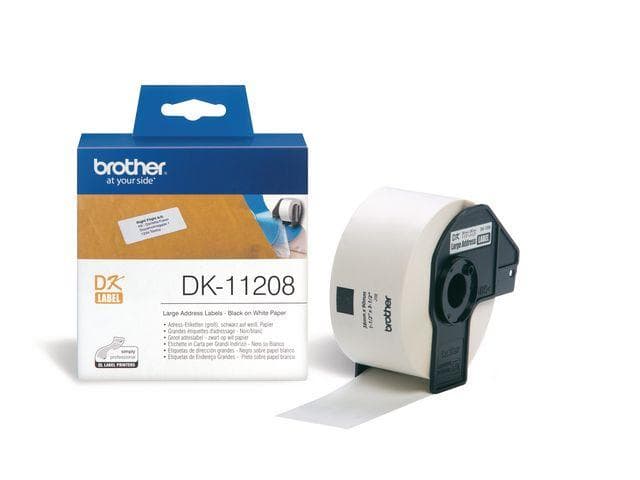 BROTHER - Adresseetikett stor. 38mm x 90mm. 400 stk. Sort på hvit.