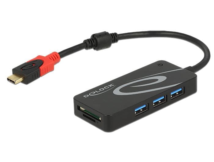 DELOCK - external USB 3.1 Gen 1 hub, USB-C ma, 3xUSB-A fe, black
