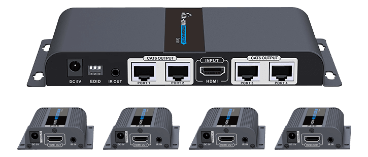 DELTACO - 1X4 HDMI Extender Splitter over CAT6/6a/7 40m with IR pass-back