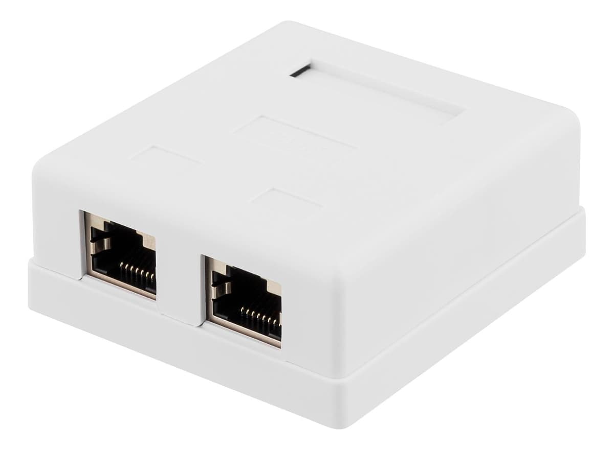 DELTACO - shielded network socket, Surface UTP 2xRJ45, Cat6, white