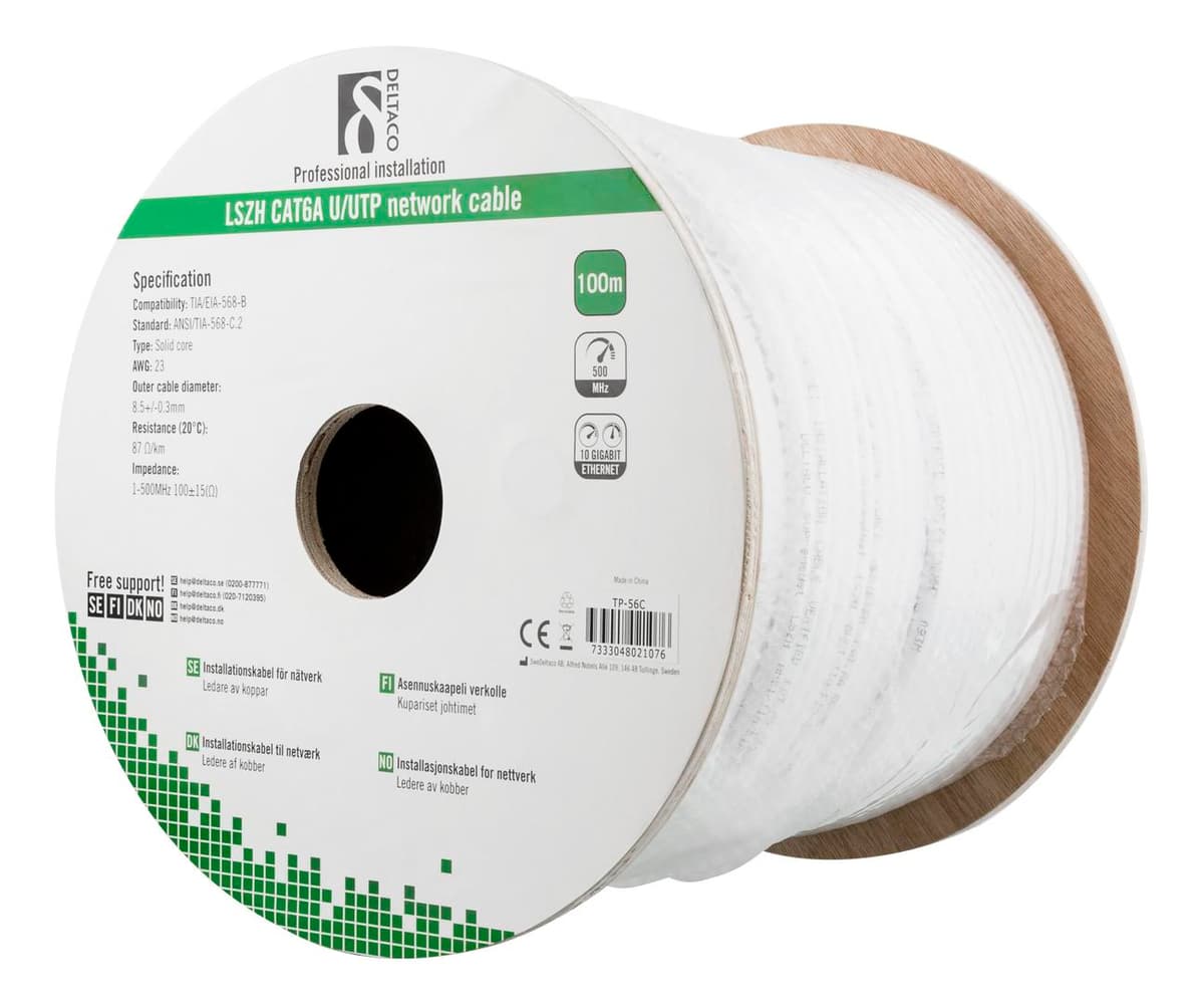 DELTACO - CAT6A /UUTP 100m White Solid