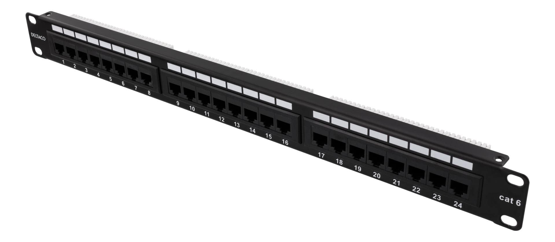 DELTACO - UTP connection panel, 24xRJ45, Cat.6, Krone, 1U 19 ", metal, black