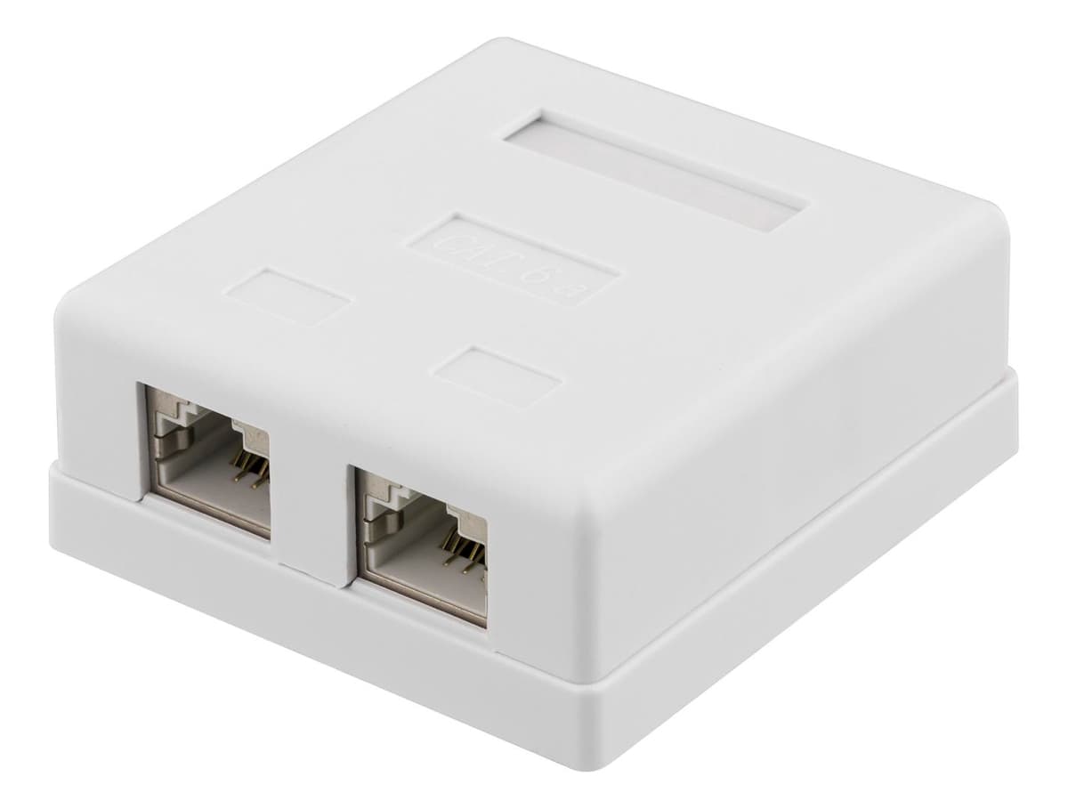 DELTACO - shielding network wall socket, Surface FTP 2xRJ45, Cat6A,white