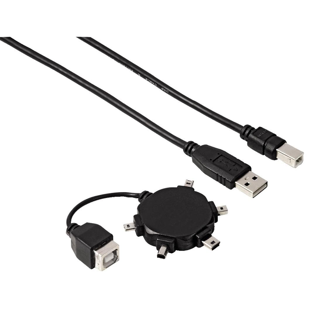 HAMA - Kabel USB A-B Inkl 5x Adapter Svart 0.5m