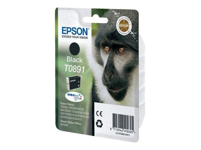 EPSON - T0891 Black Ink Cartridge - Retail Pack Stylus S20/SX100/SX105/SX200/SX205/SX400/SX405/BX300F