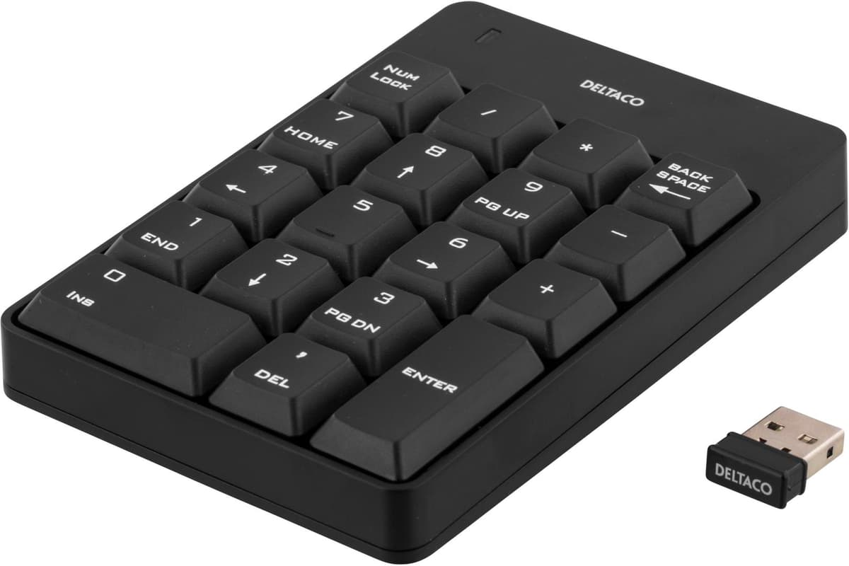 DELTACO - trådlöst numeriskt tangentbord, USB, 10m räckvidd, svart