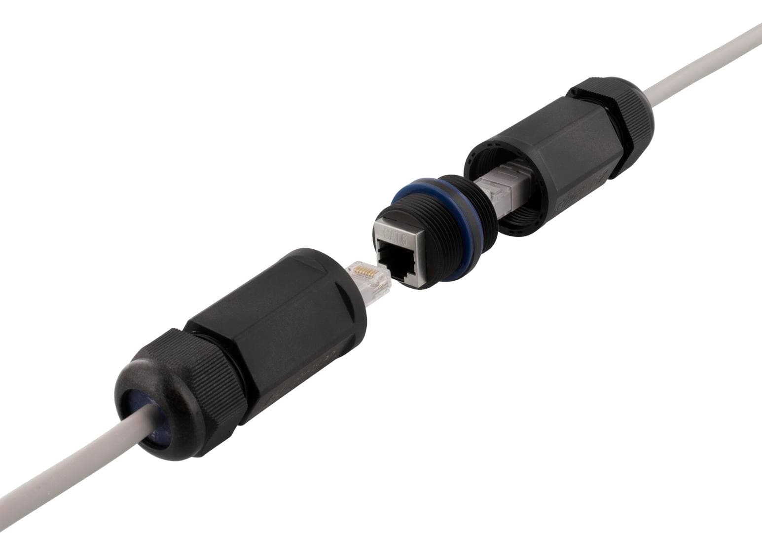 DELTACO - waterproof and dustproof joint for patch cable, 2x RJ45, Cat6, screen