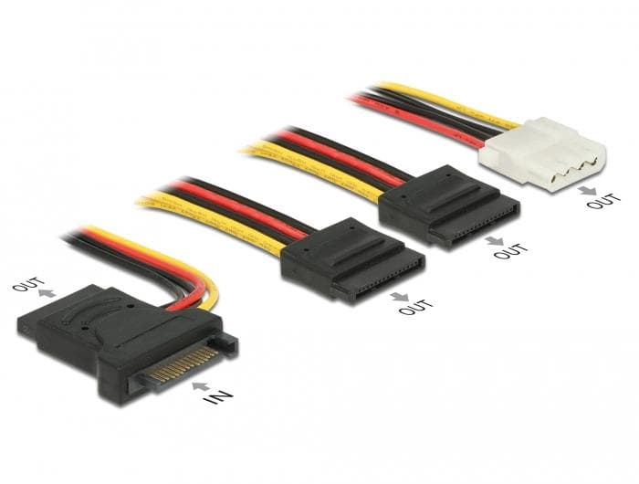 DELOCK - Power Cable SATA 15 pin plug > 3 x SATA receptacle + 1 x Molex 4 pin f