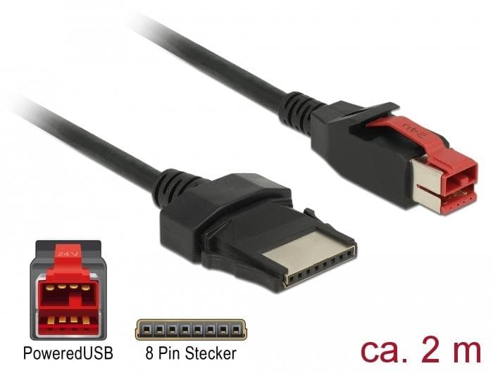 DELOCK - PoweredUSB cable male 24 V > 8 pin male 2 m for POS printers and termi
