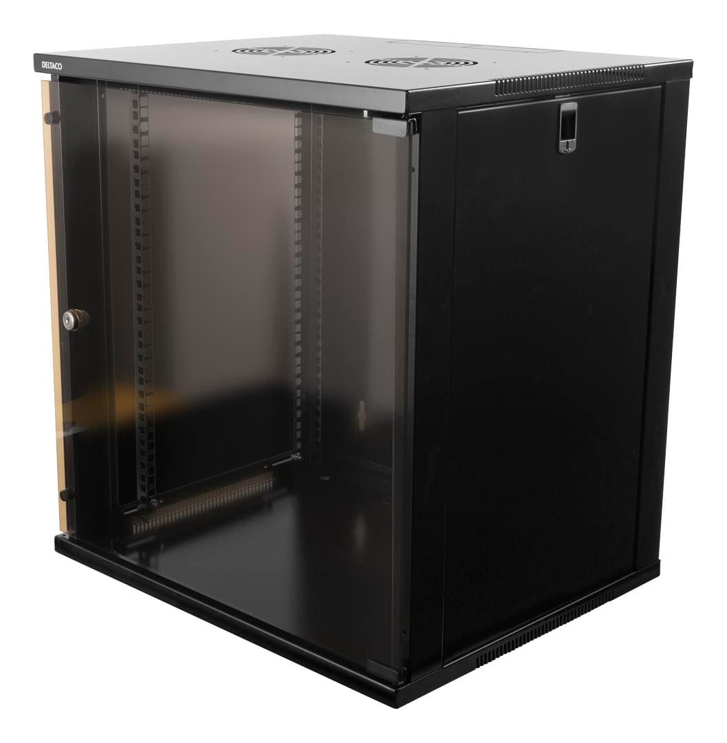 DELTACO - 19" väggskåp, 12U, 540x450, glasdörr, svart