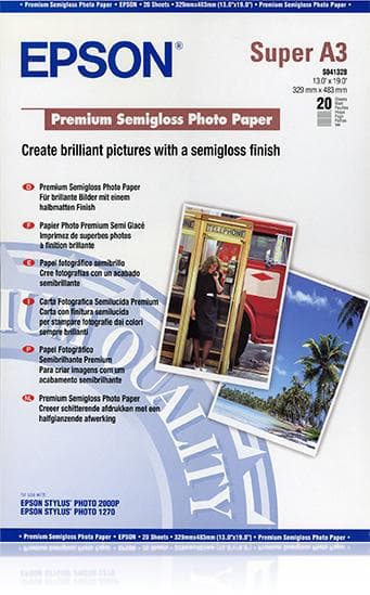 EPSON - Premium Semigloss Fotopapir A3+ C13S041328 - 20 stk