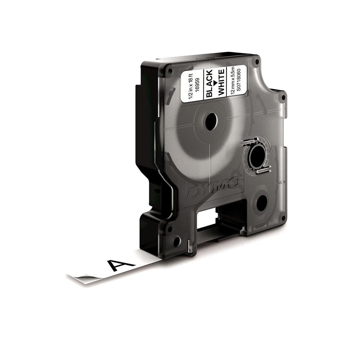 DYMO - D1 12mm Permanent,Sort/Hvit