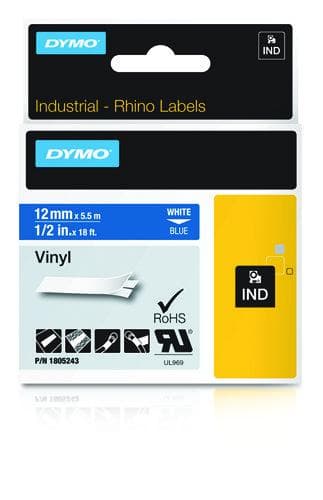 DYMO - Rhino 12 mm Vinyl white on Blue