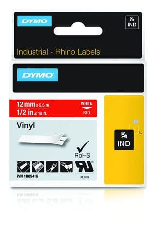 DYMO - Rhino 12 mm Vinyl white on Red