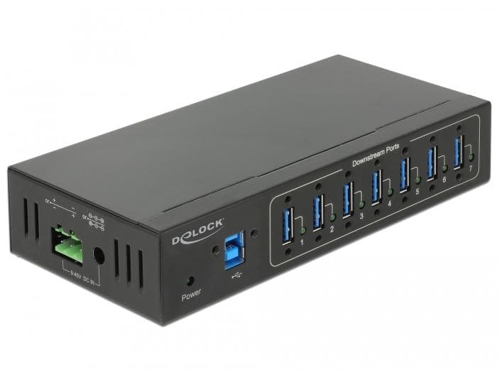 DELOCK - External Industry Hub 7 x USB 3.0 Type-A with 15 kV ESD protection