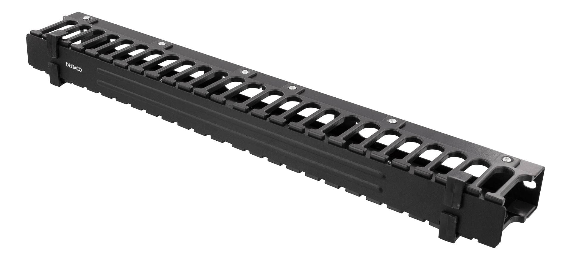 DELTACO - 19'' 1U Cable Management Steel bar with plastic rings and cover Size:5