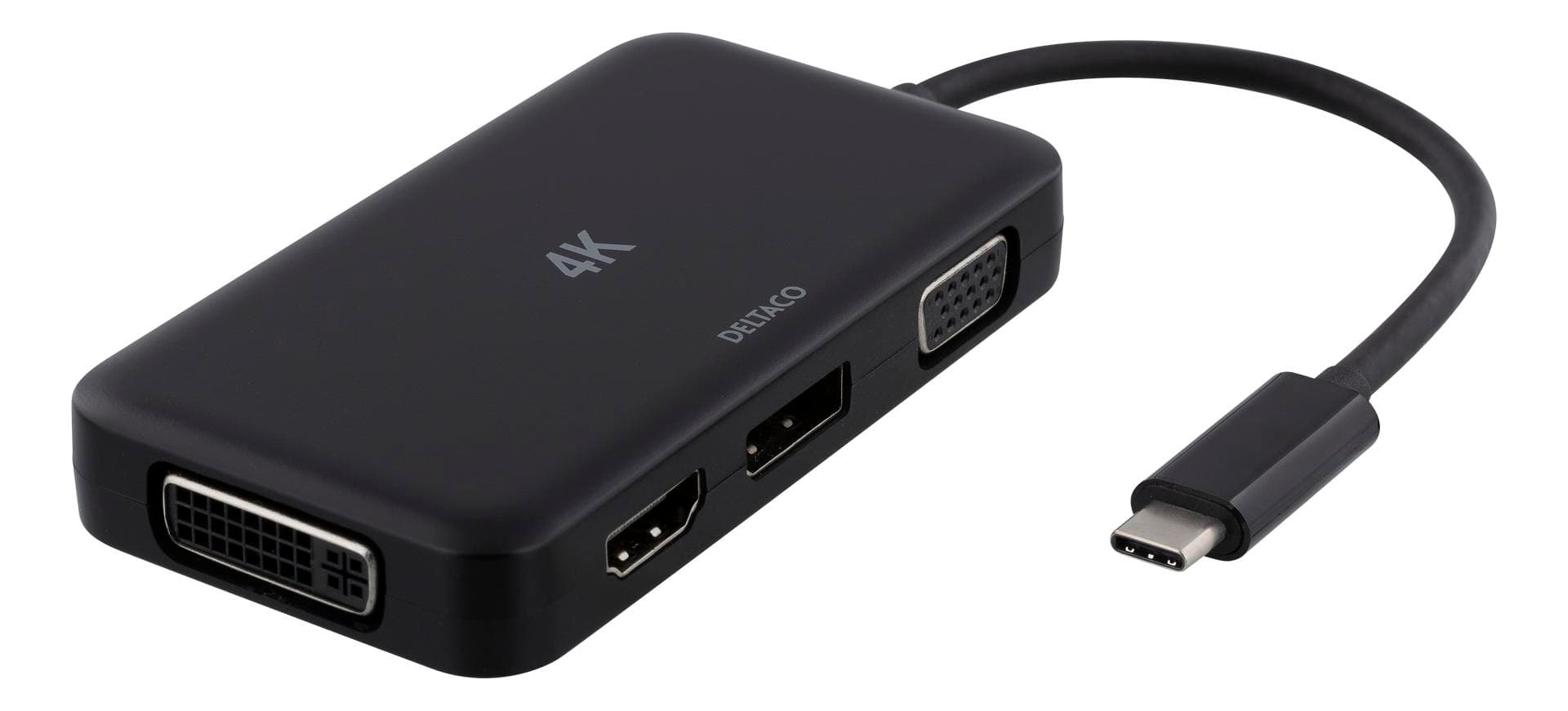 DELTACO - USB-C to HDMI/DP/DVI/VGA adapter, 4K, DP Alt Mode, black