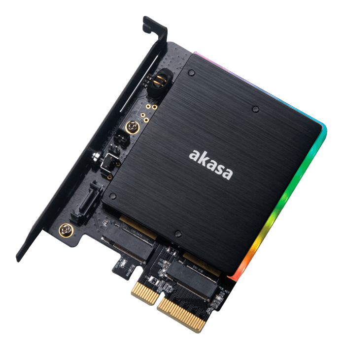 AKASA - M.2 PCIe and M.2 SATA SSD adapter card with RGB light and heatsink