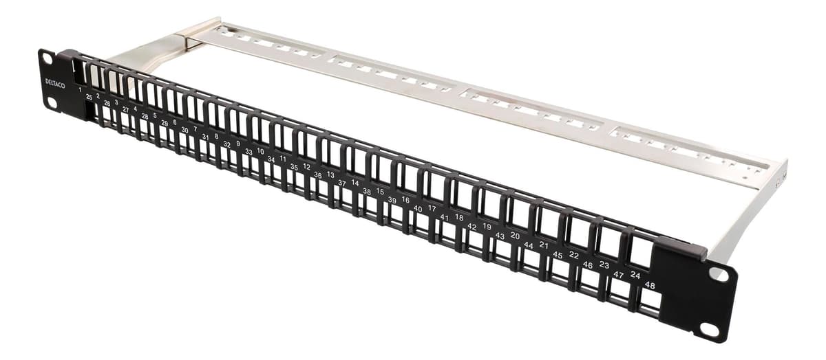 DELTACO - 19" Keystone patch panel, 48 ports, 1U, aluminium, black