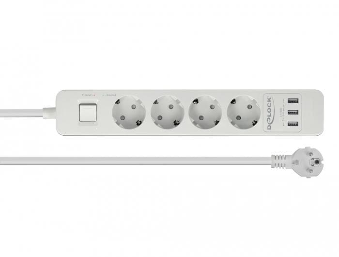 DELOCK - Power strip with 4x CEE 7/3, 3x USB Type-A ports, child protec