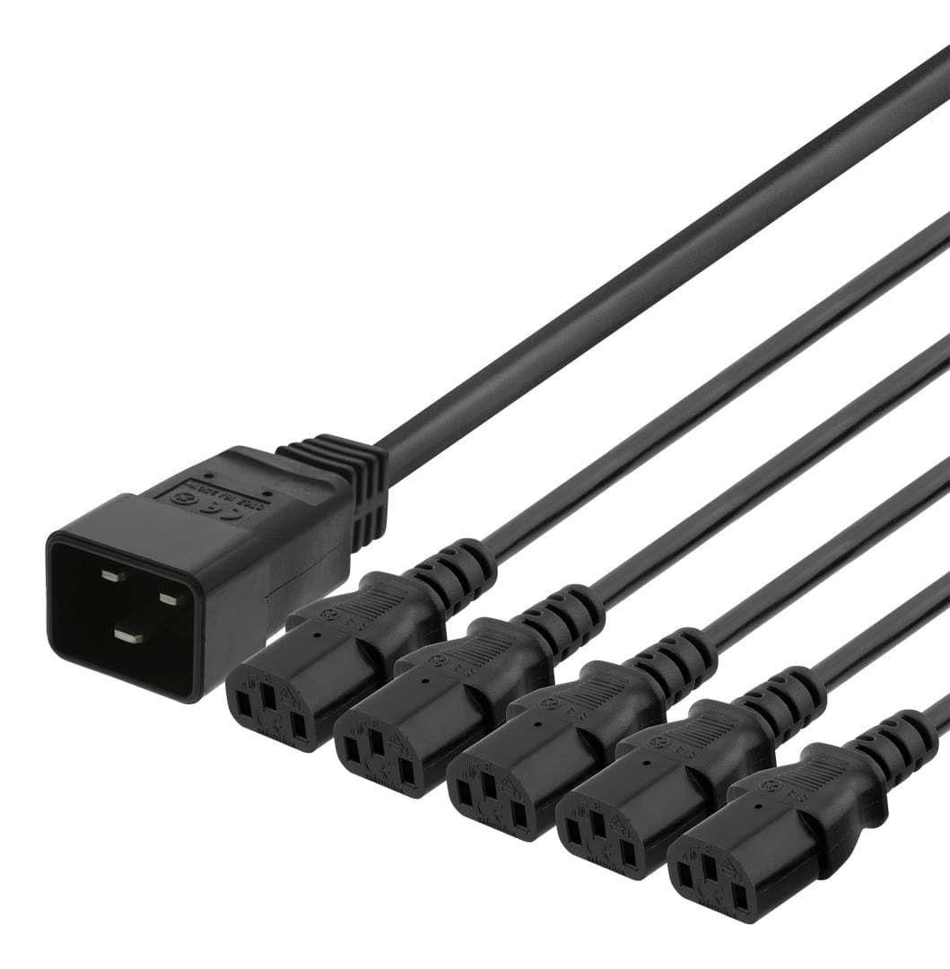 DELTACO - IEC C20 to 5x IEC C13 Power cable, 1m, 16A/250V, Y-Splitter, black