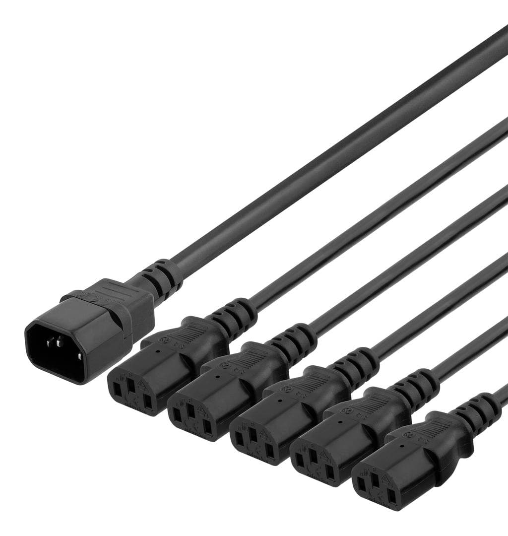 DELTACO - IEC C14 to 5x IEC C13 Power cable, 2m, 10A/250V, Y-Splitter, black