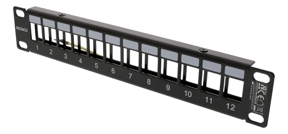 DELTACO - 10" Keystone patch panel, 12 ports, 1U, metal, black
