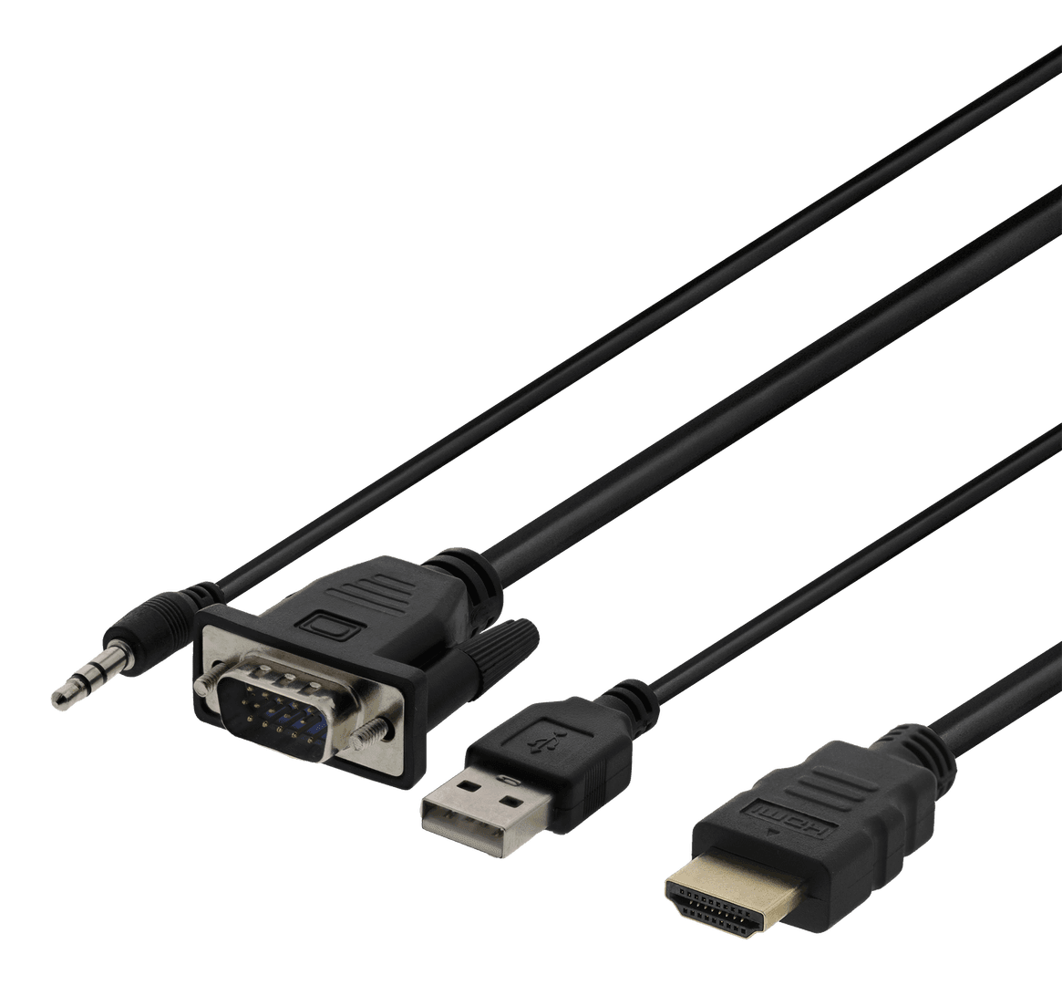 DELTACO - VGA & Audio - HDMI cable, USB powered, 1m, black