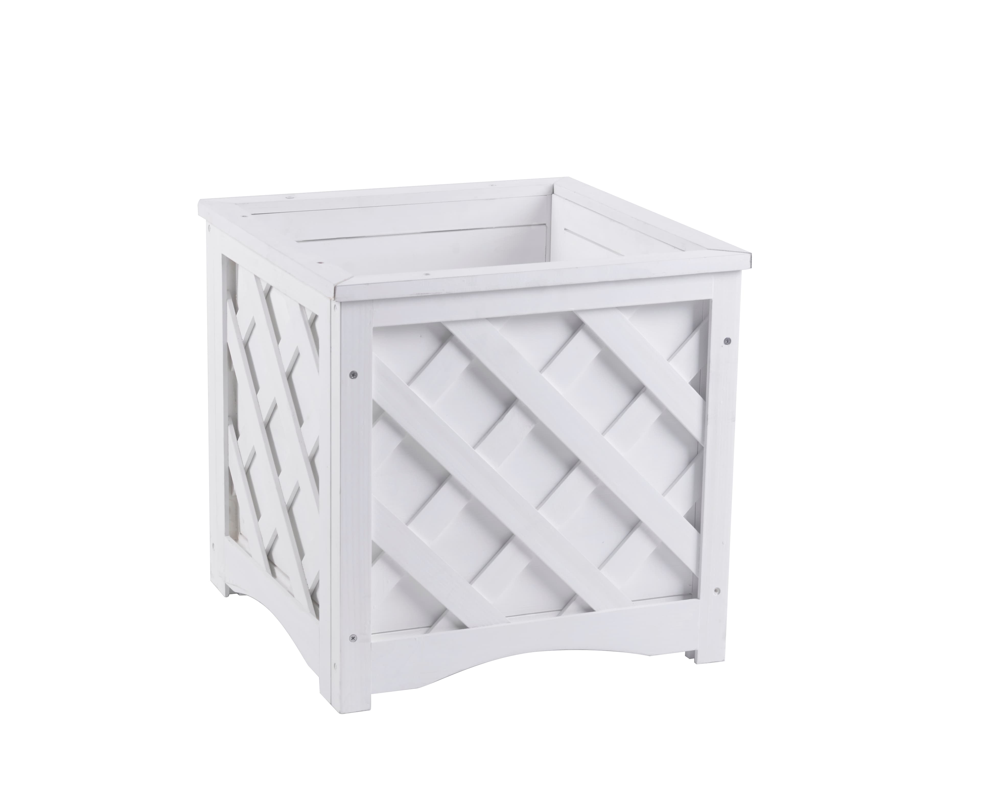 Plantekasse i tre, hvit, 40x40x40 cm