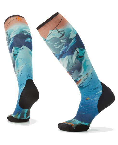 Women's Ski Targeted Cushion Lift Bunny Print OTC- Recycled Socks Neptune Blue