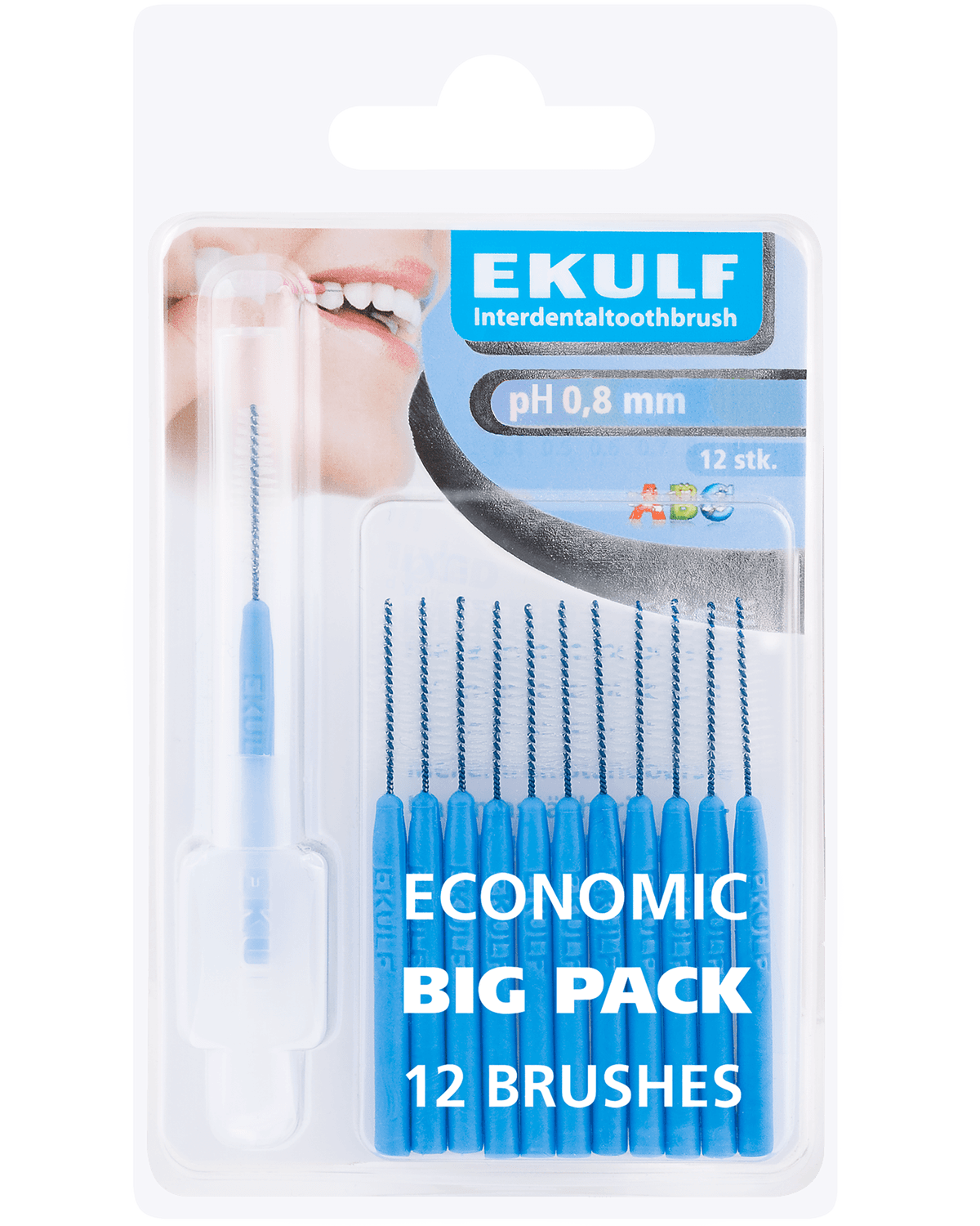 Ekulf pH mellomromstannbørste 0,8 mm blå 12 stk