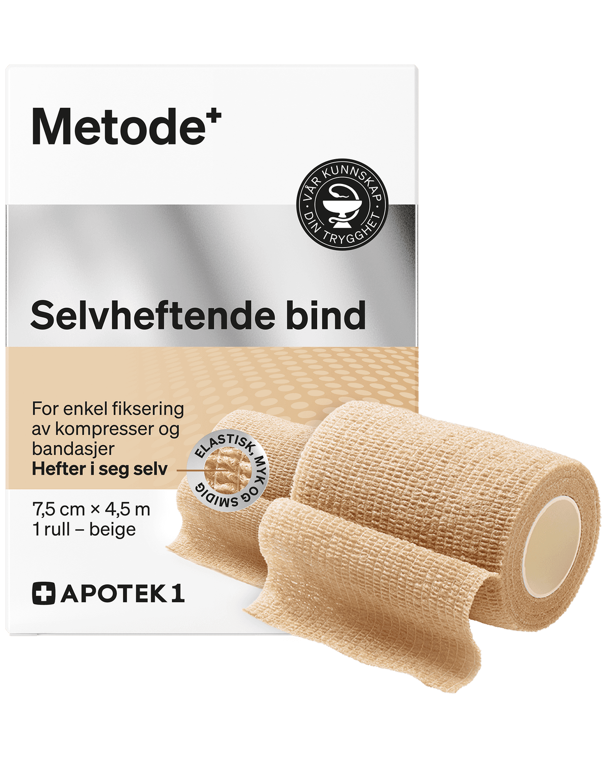 Metode selvheftende bind beige 7,5 cm x 4,5 m 1 stk