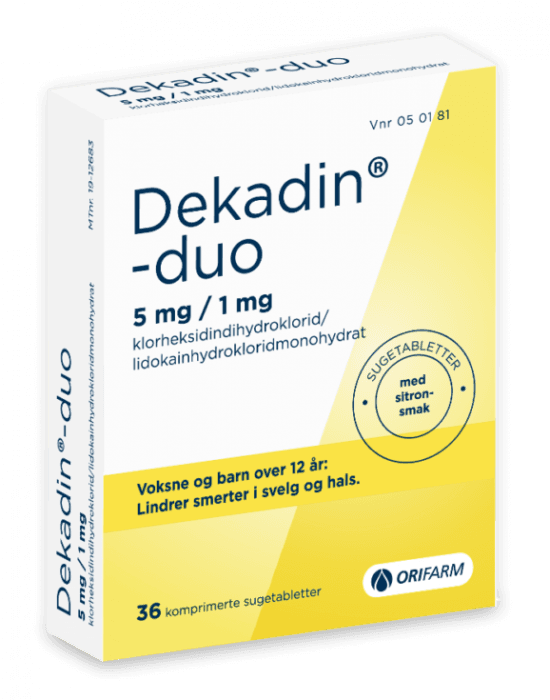 Dekadin-duo 5 mg/1 mg sugetabletter sitron 36 stk