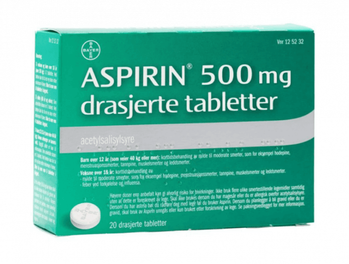 Aspirin 500 mg drasjerte tabletter 20 stk