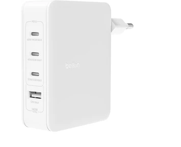 Belkin 140W GaN laddare med 3 USB-C, 1 USB-A port, Vit