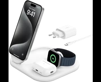 Belkin 3-in-1 MagSafe Compatible Qi2 Wireless Stand/Pad, white