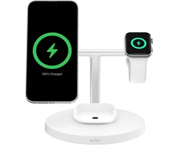 Belkin 3-in-1 Qi2 15W charging stand Apple Watch fast charge - White