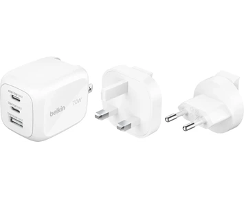 Belkin 70W 3-Port GaN Wall Charger with EU UK US Plugs