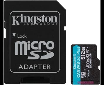 Kingston 512GB microSDXC Canvas Go Plus Gen4 200MB/s A2 U3 V30 Card + Adapter