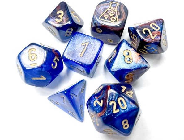 Lustrous Poly Azurite /Gold (8) Terningsett