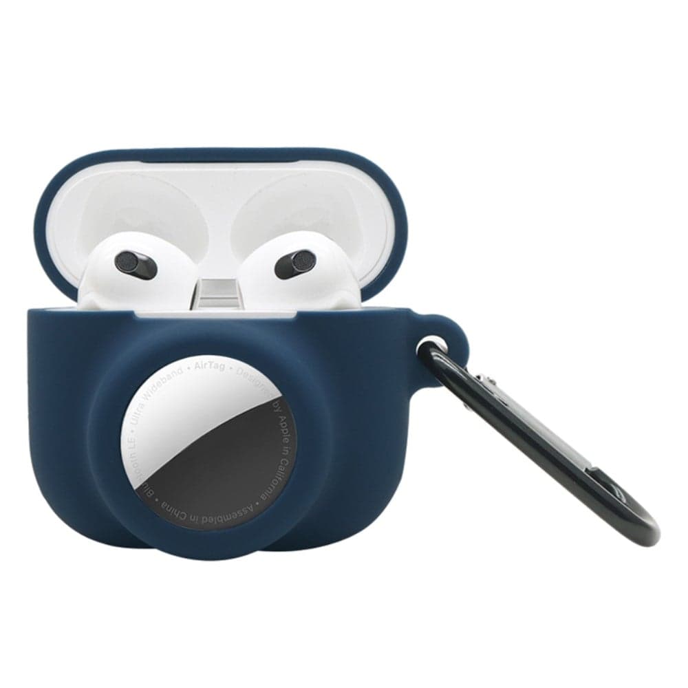 Apple AirTag/AirPods 3 Silikondeksel med AirTag-holder + karabinkrok, Mørke blå