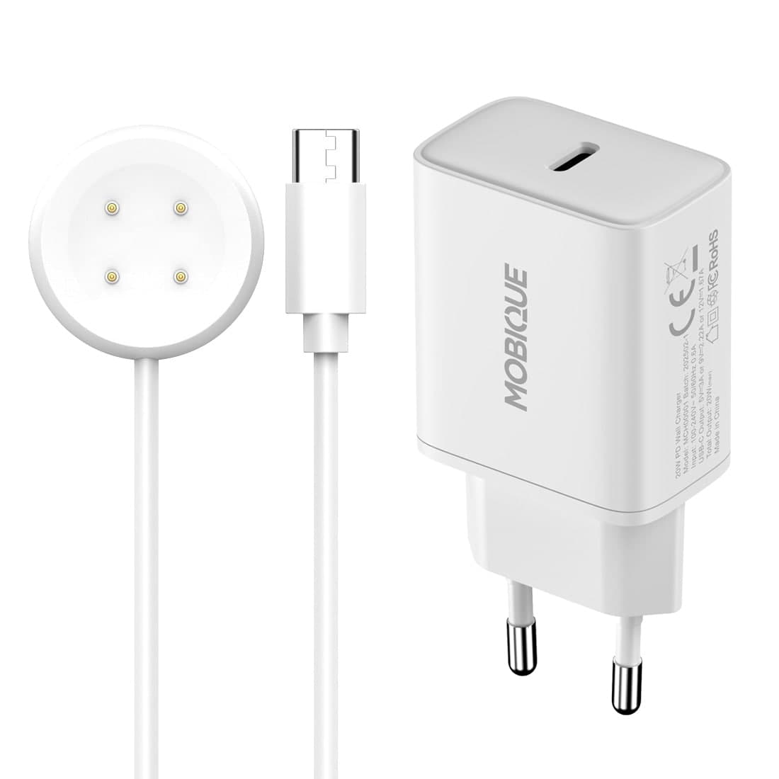 Google Pixel Watch 2 Lader - kabel & vegglader 20W, Hvit