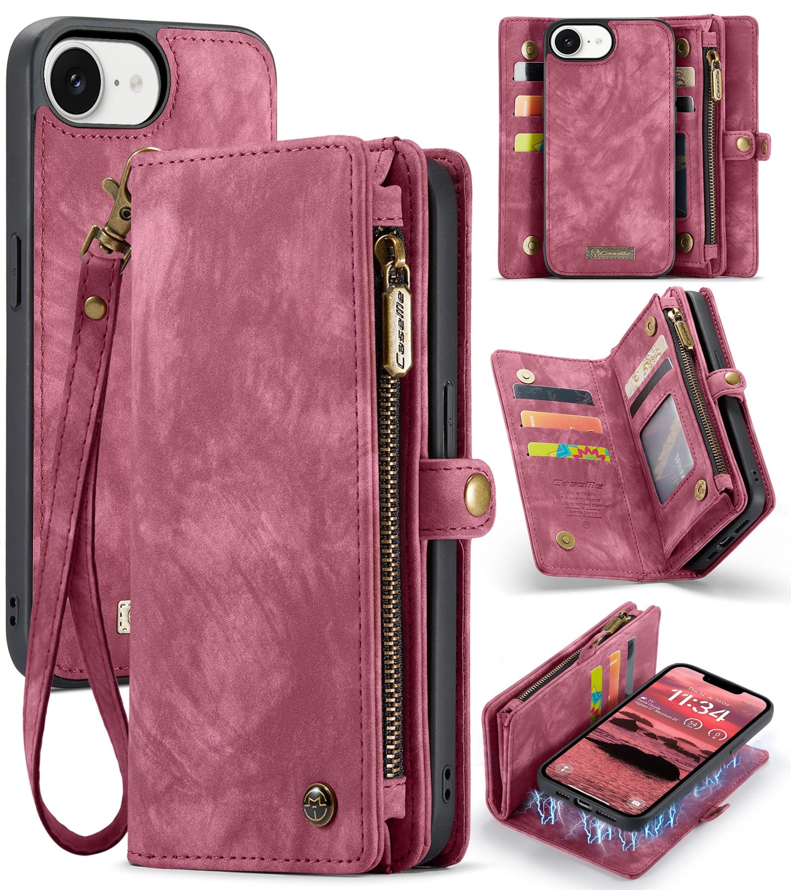 iPhone 16e Romslig lommeboketui med mange kortlommer, Rød