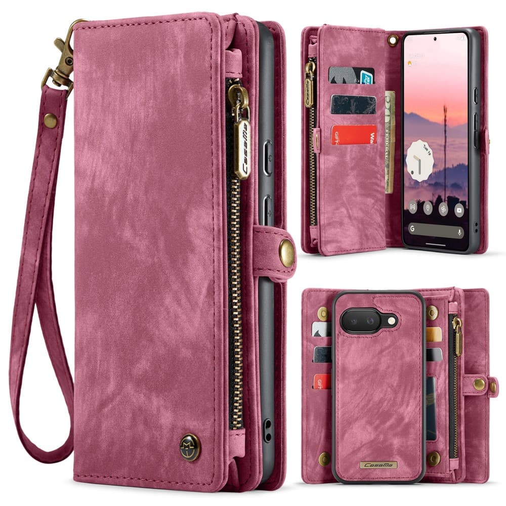 Google Pixel 9a Romslig lommeboketui med mange kortlommer, Rød