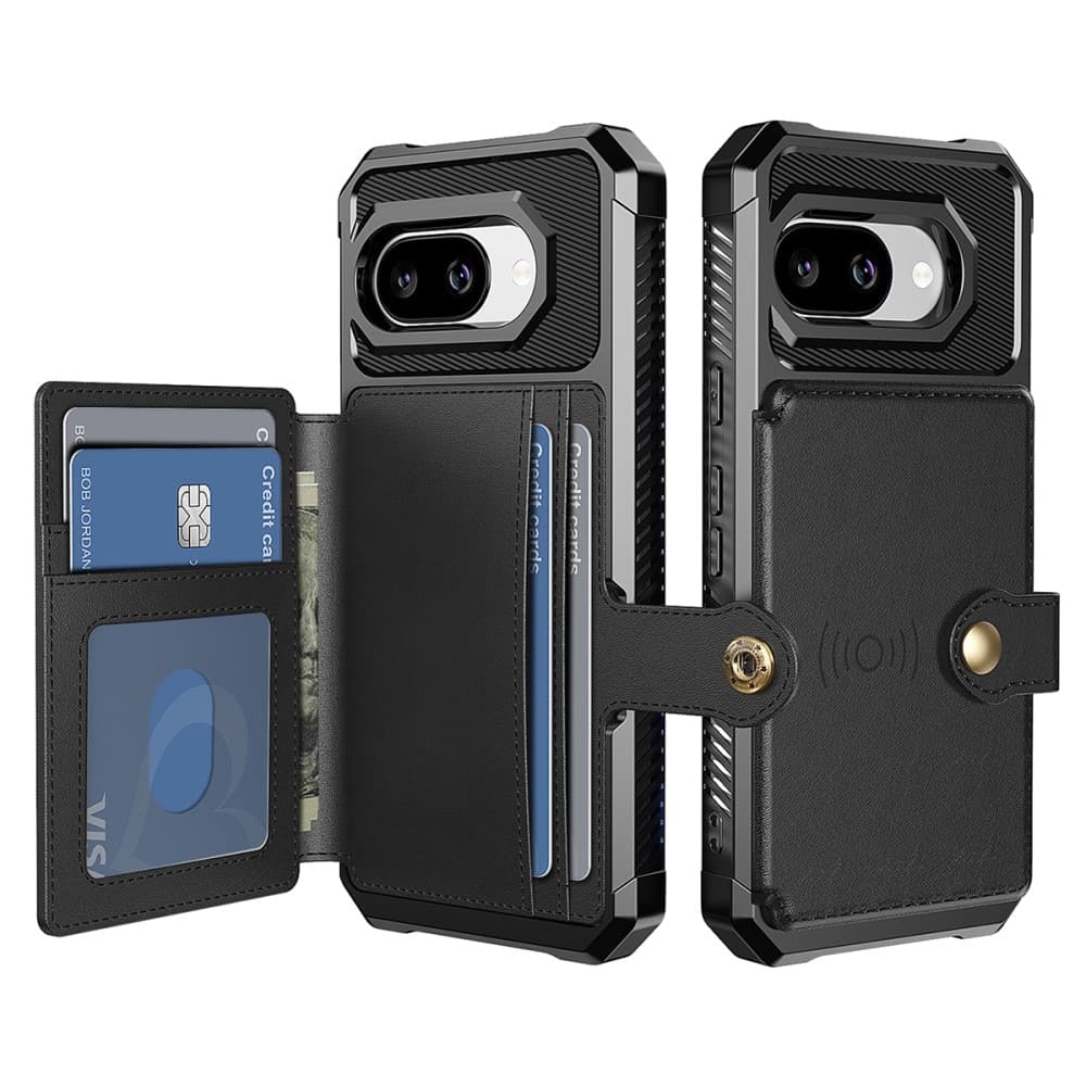 Google Pixel 9a Støtsikkert deksel med lommebok, Svart