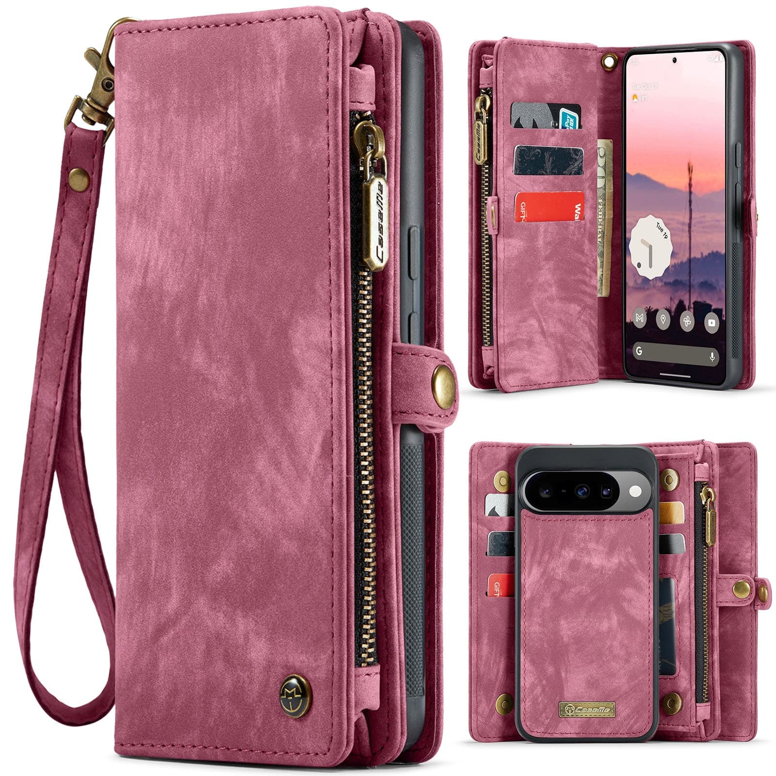 Google Pixel 10 Pro Romslig lommeboketui med mange kortlommer, Rød