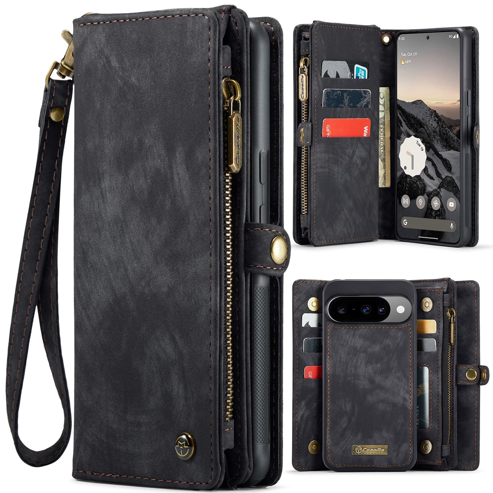 Google Pixel 10 Romslig lommeboketui med mange kortlommer, Grå