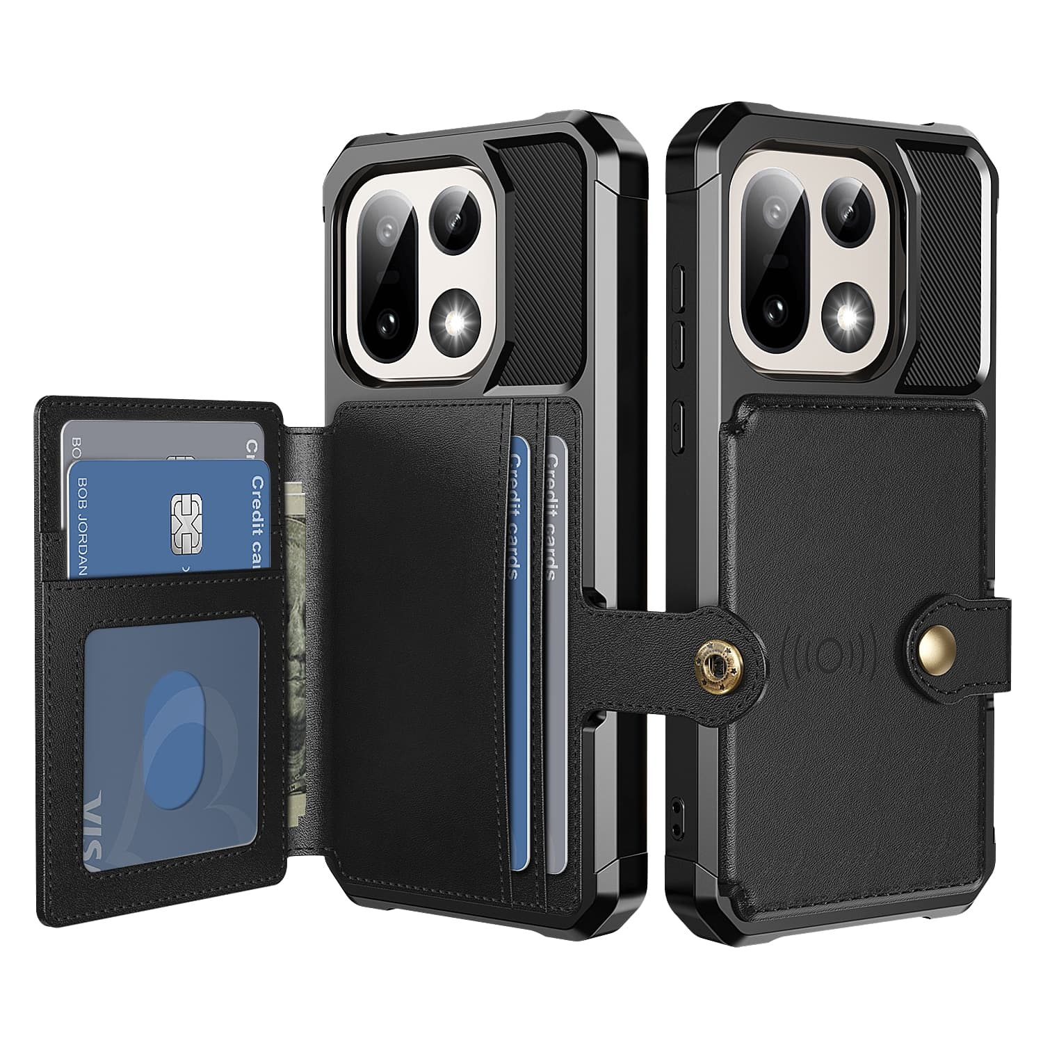  OnePlus 15 Støtsikkert deksel med lommebok, Svart